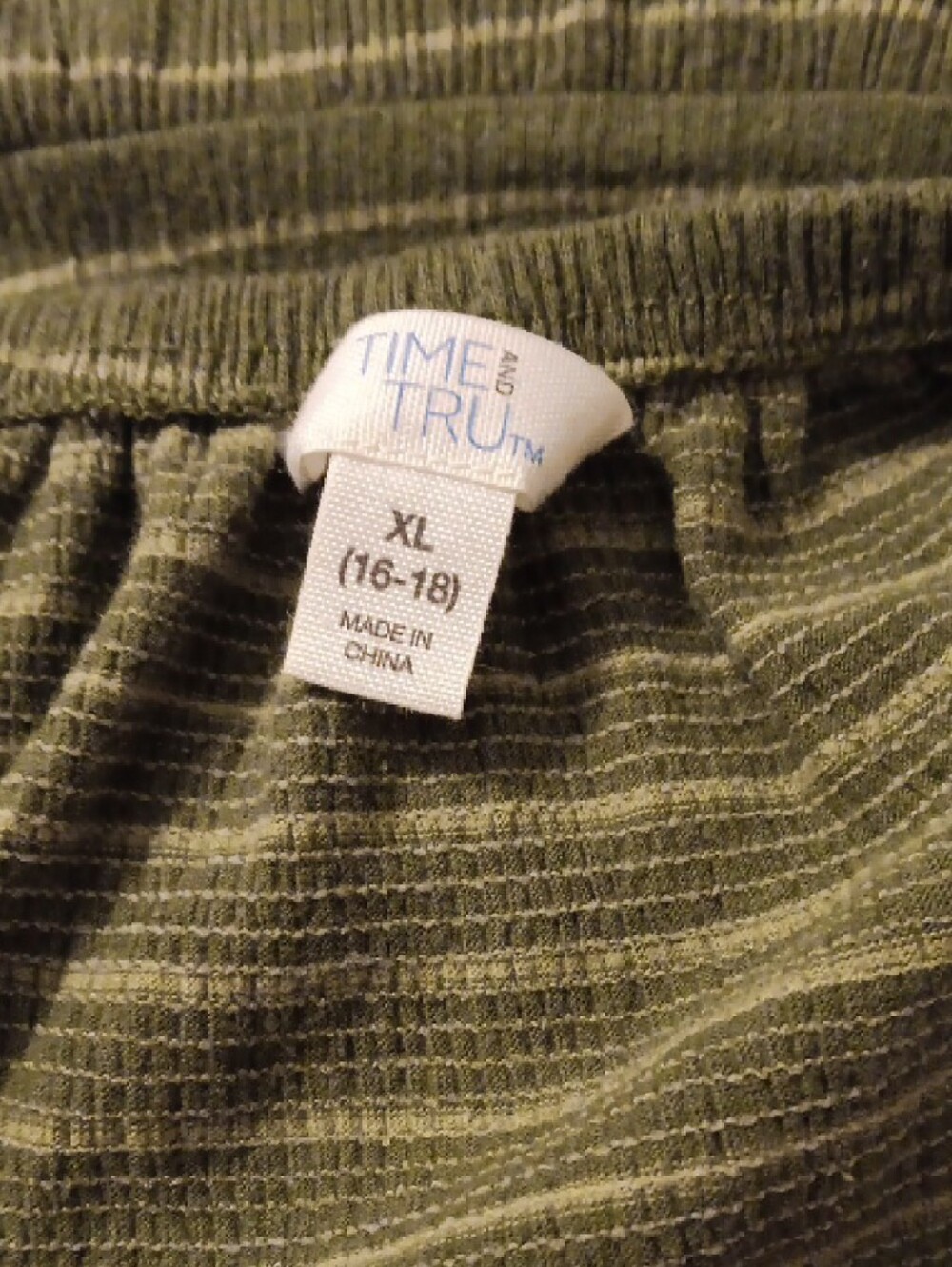 Time and Tru Olive Green Striped Ruffle Tank - Picture 2 of 2